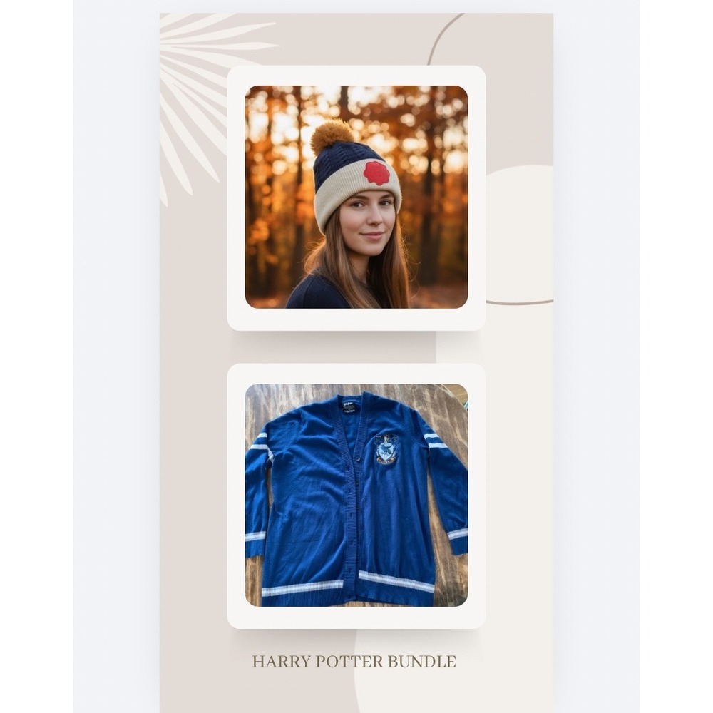 Harry Potter Unisex Bundle Hogwarts Ravenclaw Beanie & Cardigan Fantasy Magic